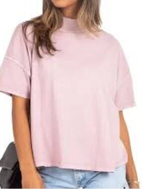 Free People We The Free Mock Neck Slouchy Fit Fearless Tee in Dusty Pink